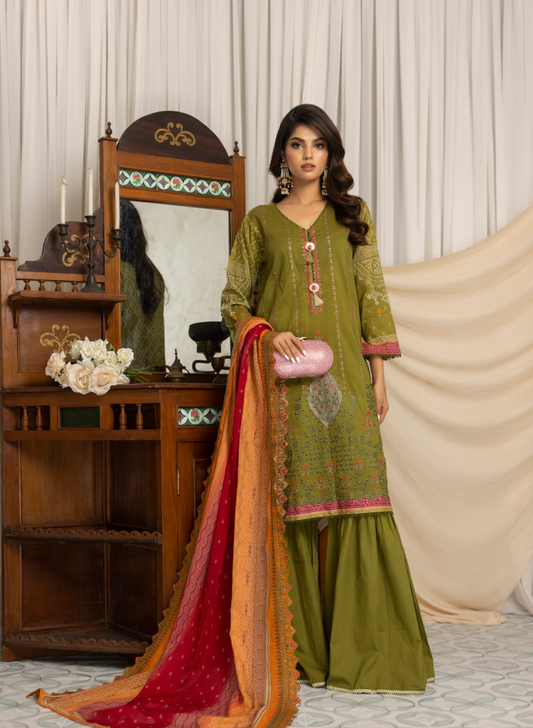 SALINA BY RAGALIA- 3PC EMBROIDERED LAWN SUIT WITH CUTWORK DUPATTA