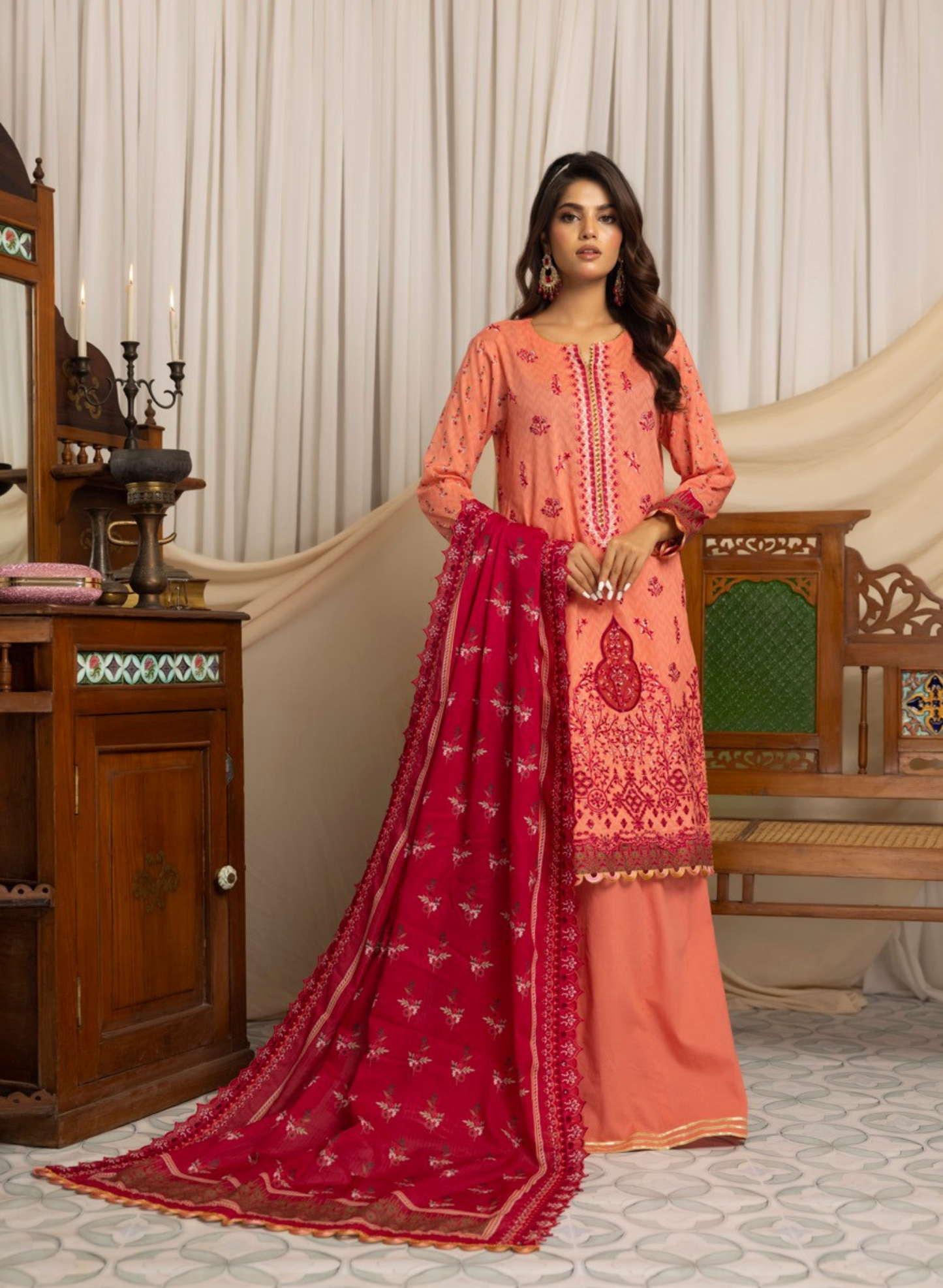 SALINA BY RAGALIA- 3PC EMBROIDERED LAWN SUIT WITH CUTWORK DUPATTA