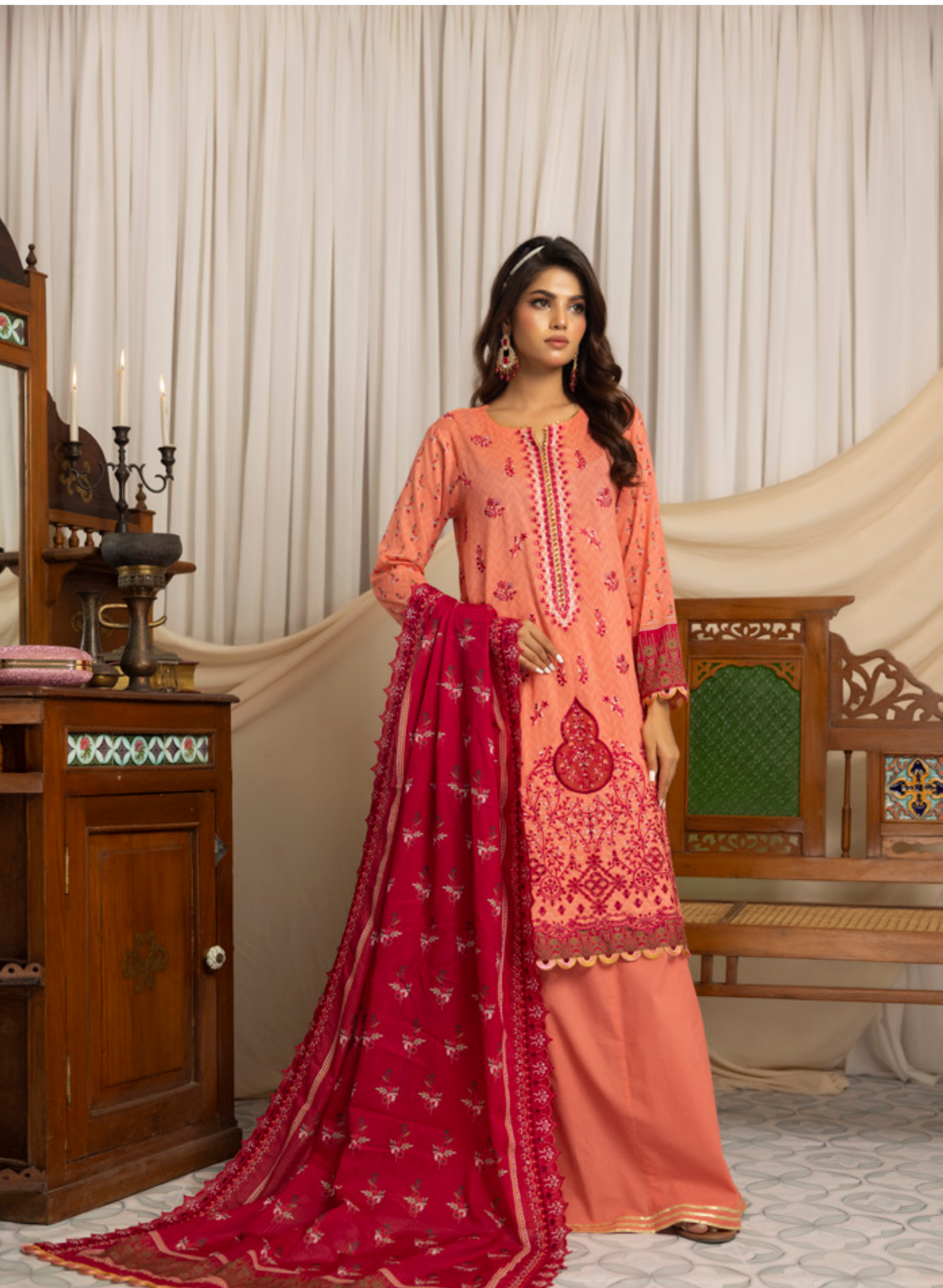 SALINA BY RAGALIA- 3PC EMBROIDERED LAWN SUIT WITH CUTWORK DUPATTA