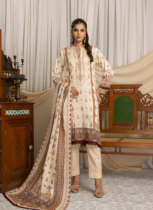 SALINA BY RAGALIA- 3PC EMBROIDERED LAWN SUIT WITH CUTWORK DUPATTA