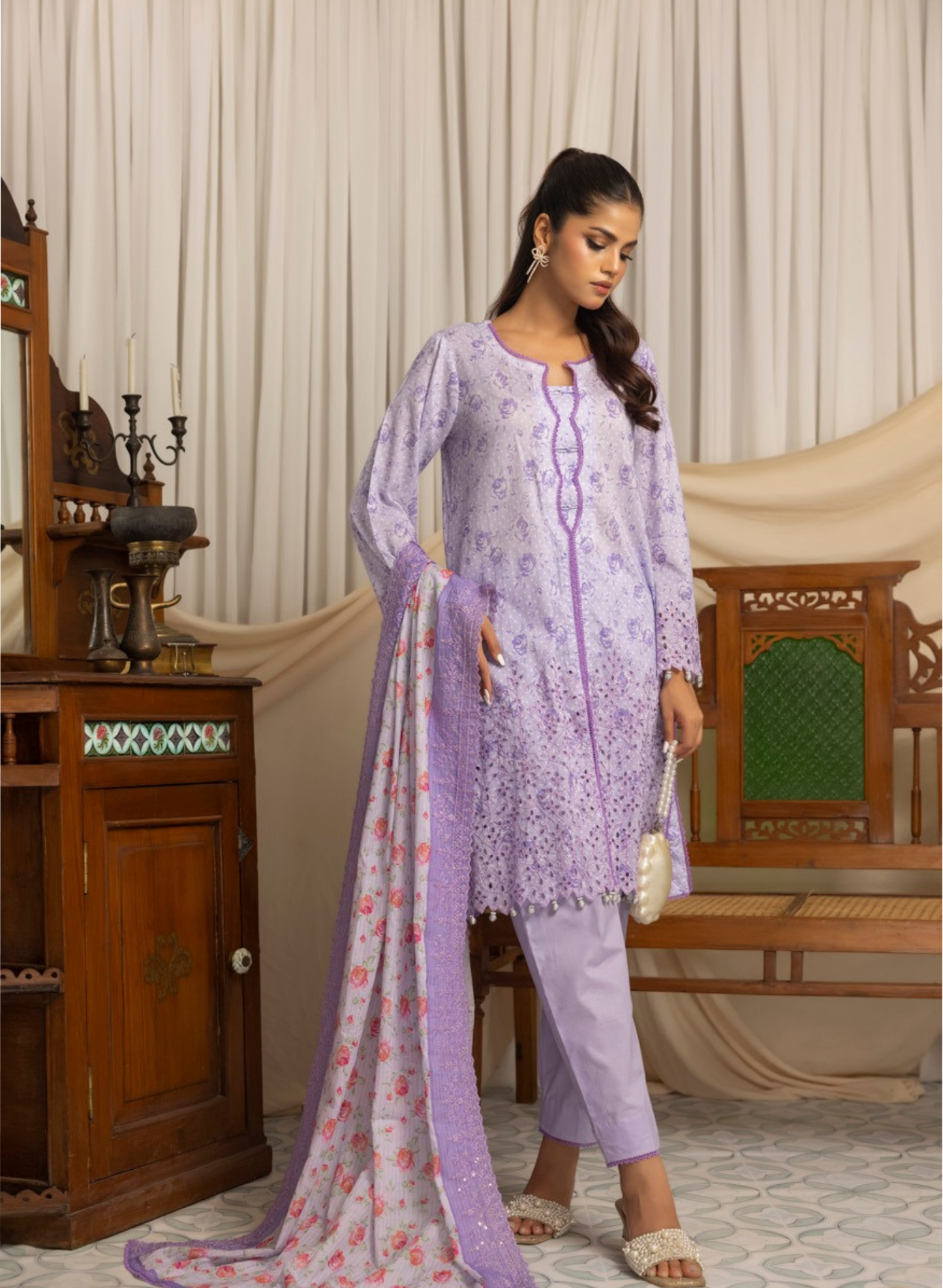 SALINA BY RAGALIA- 3PC EMBROIDERED LAWN SUIT WITH CUTWORK DUPATTA