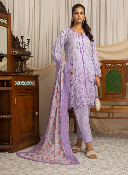 SALINA BY RAGALIA- 3PC EMBROIDERED LAWN SUIT WITH CUTWORK DUPATTA